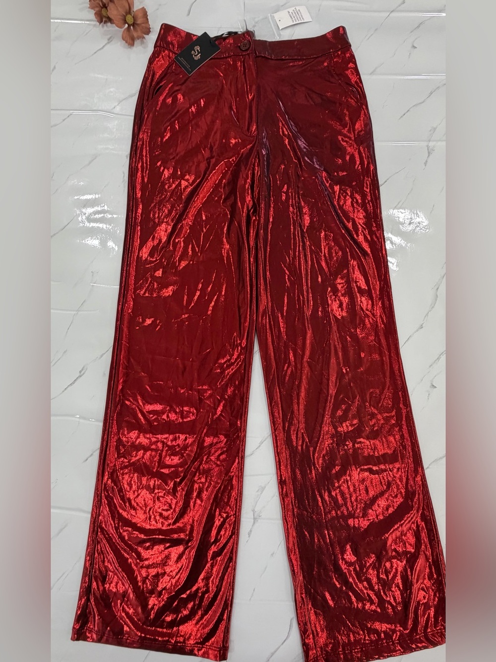 Sincerely Jules Metallic Red Wide-Leg Pants